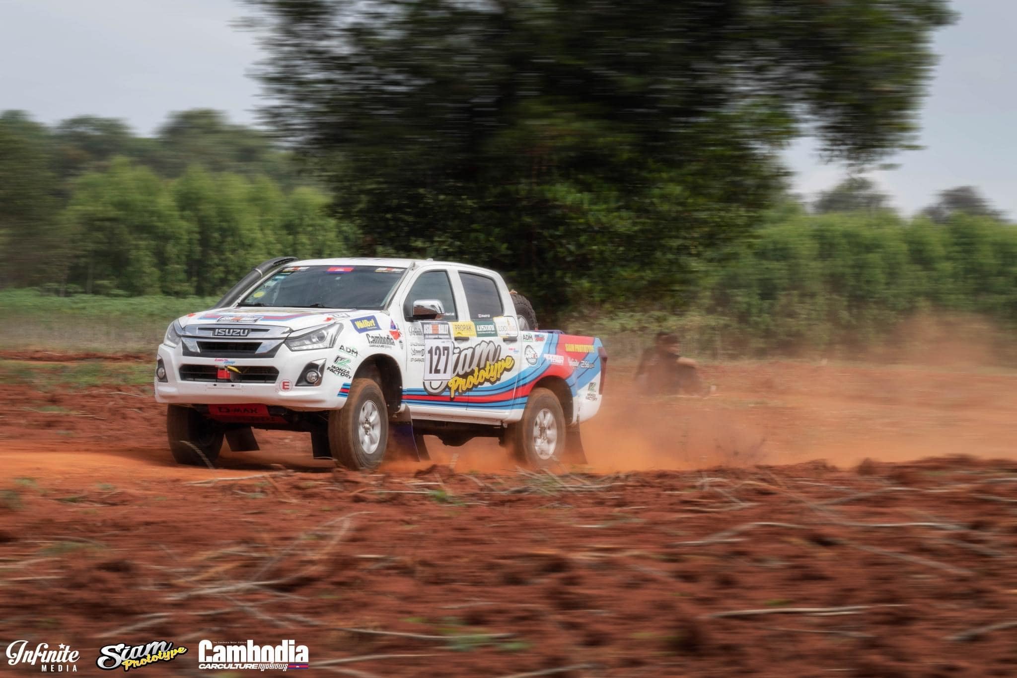 Rally action through dust cloud