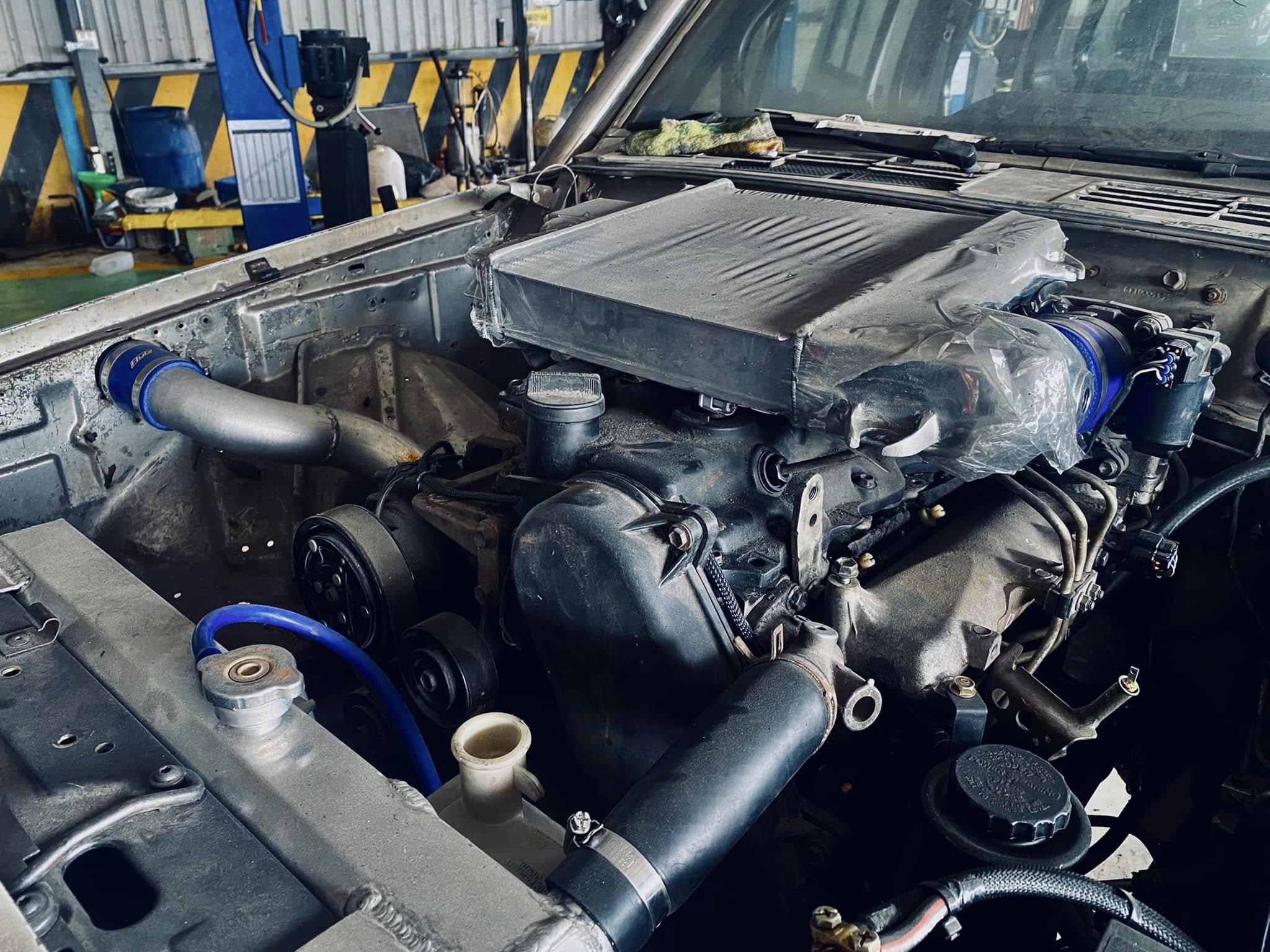 Engine bay with intercooler plumbed in