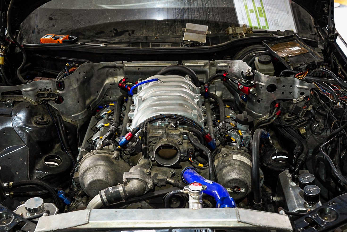 Engine bay with silicone hoses