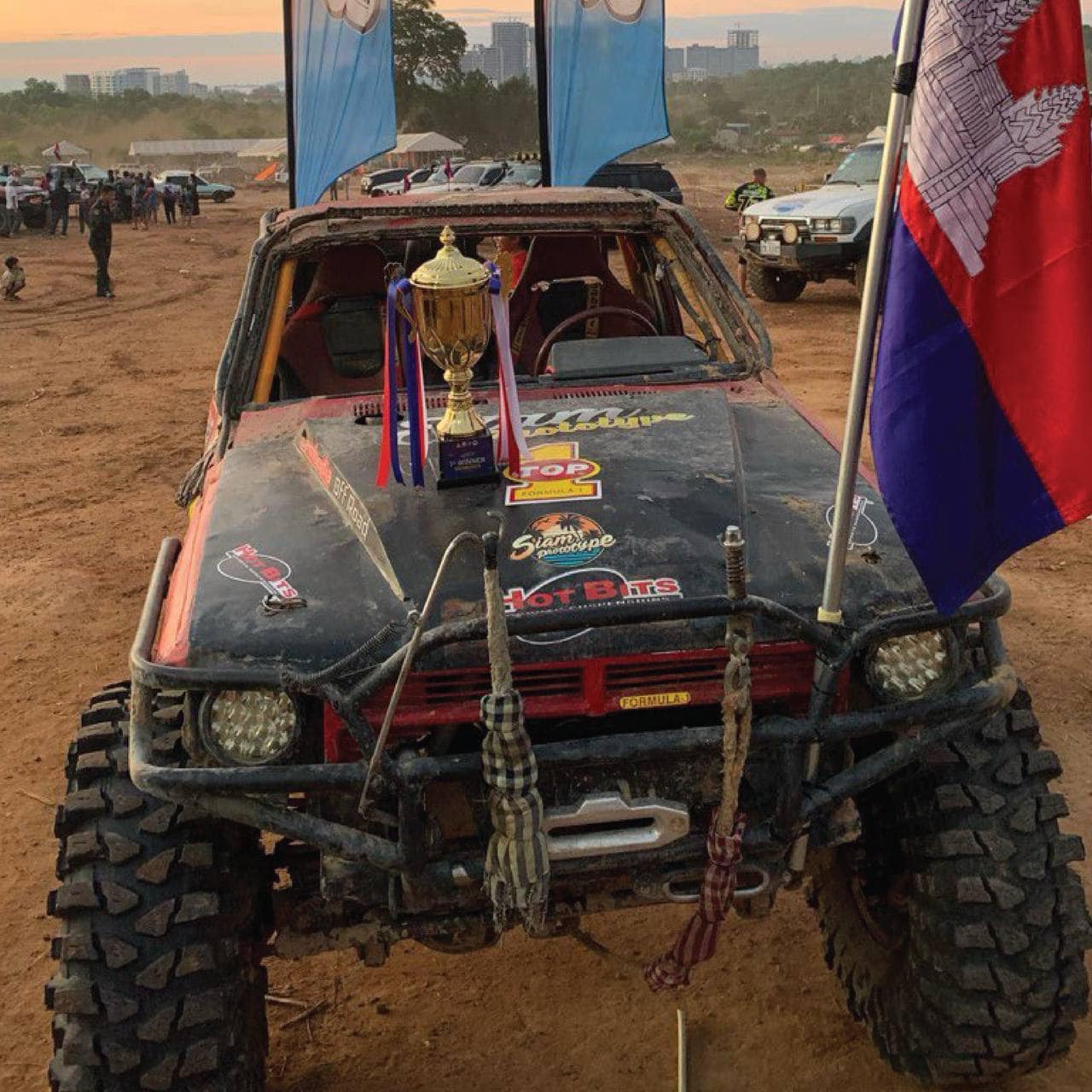 Truck with trophy and Cambodian flag