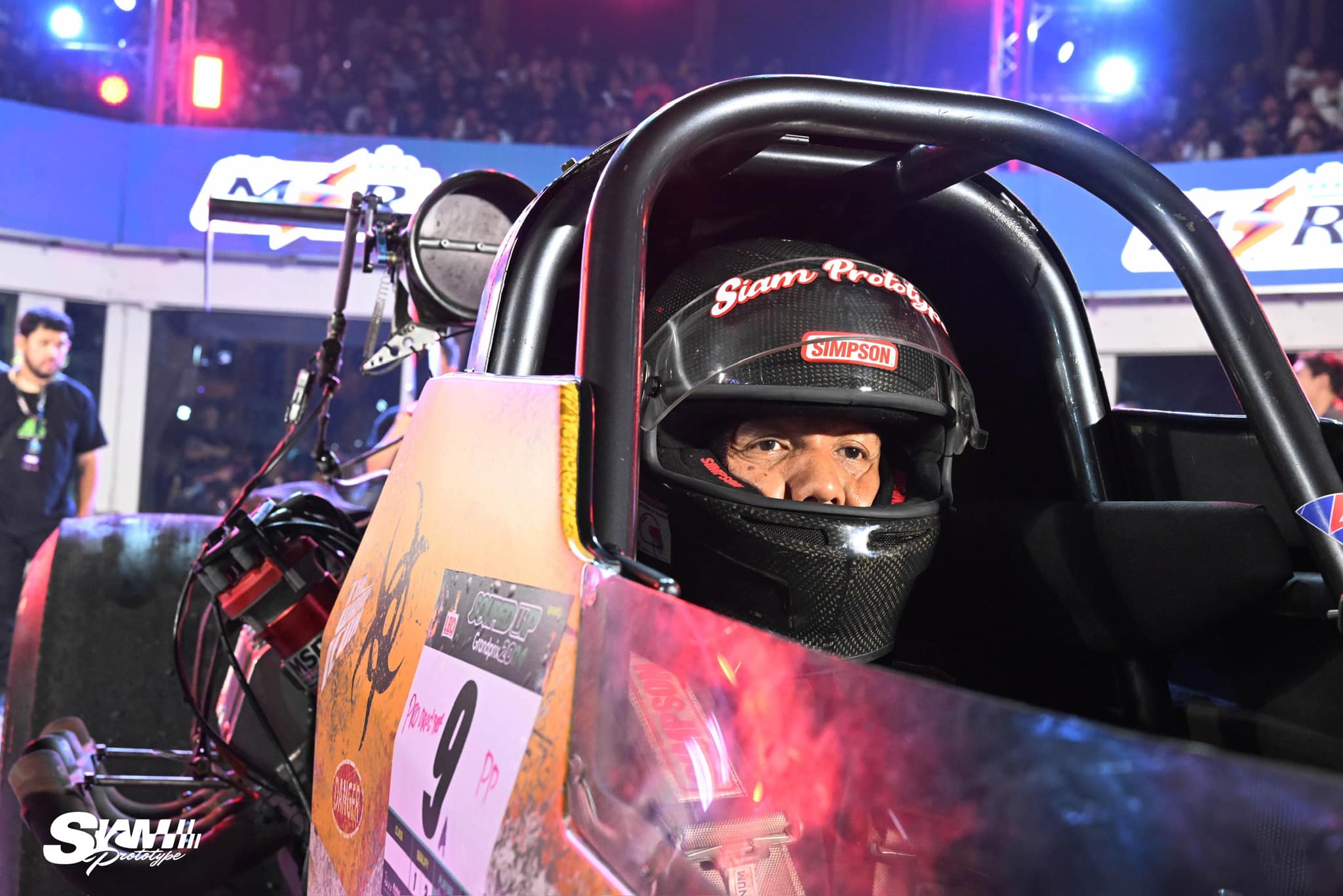 Driver in Siam Prototype helmet